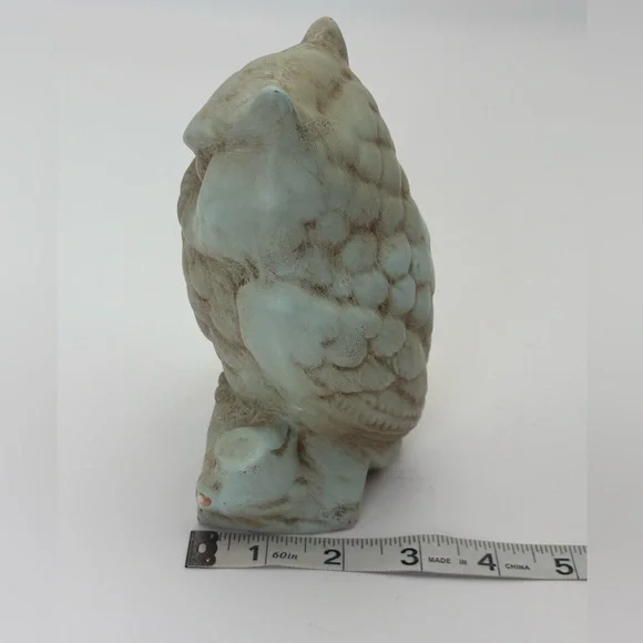 Rustic Vintage Owl Sculpture in Distressed Blue-Green and Brown -Alaskan Clay - Picture 7 of 9